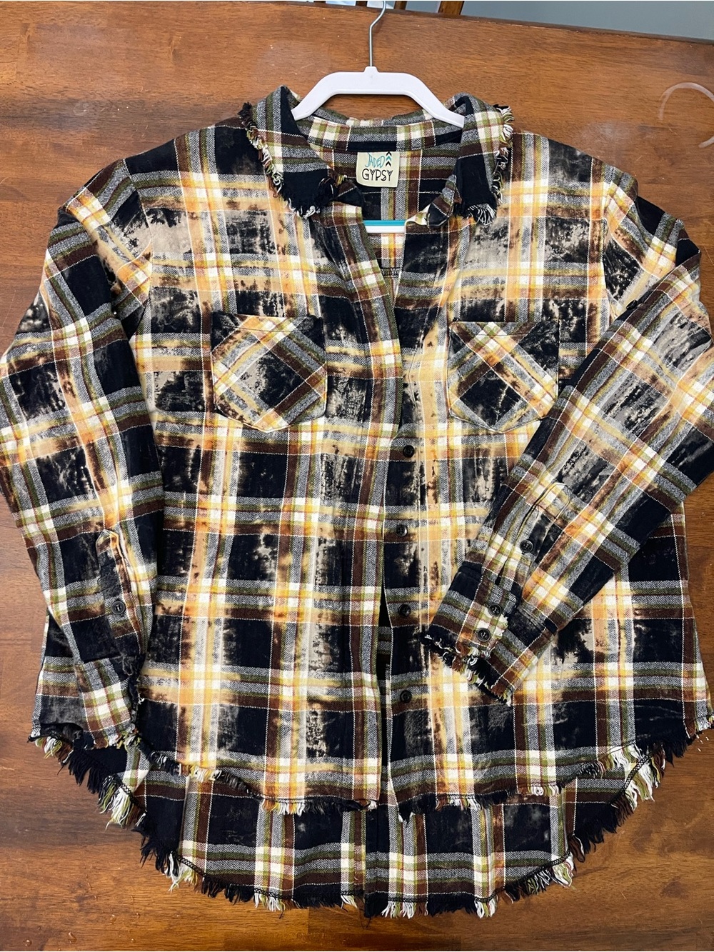 Jaded Gypsy Plaid Button-Up Shirt Flannel Shirt in Black & Yellow - Picture 3 of 3